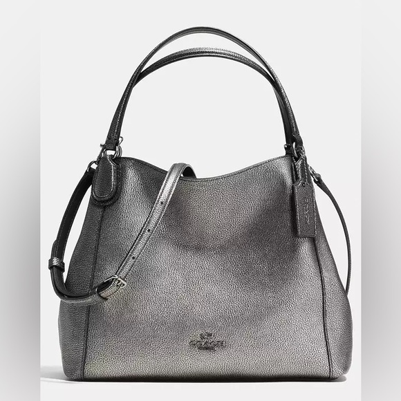Coach Edie Shoulder Bag 28 Metallic Pebble Leather - Picture 1 of 16